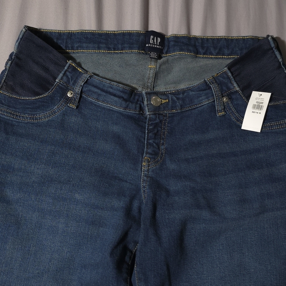 GAP Maternity Jeans, Inset Panel Girlfriend Jeans, Sz 32/14R, Medium Wash NWT - Picture 3 of 11